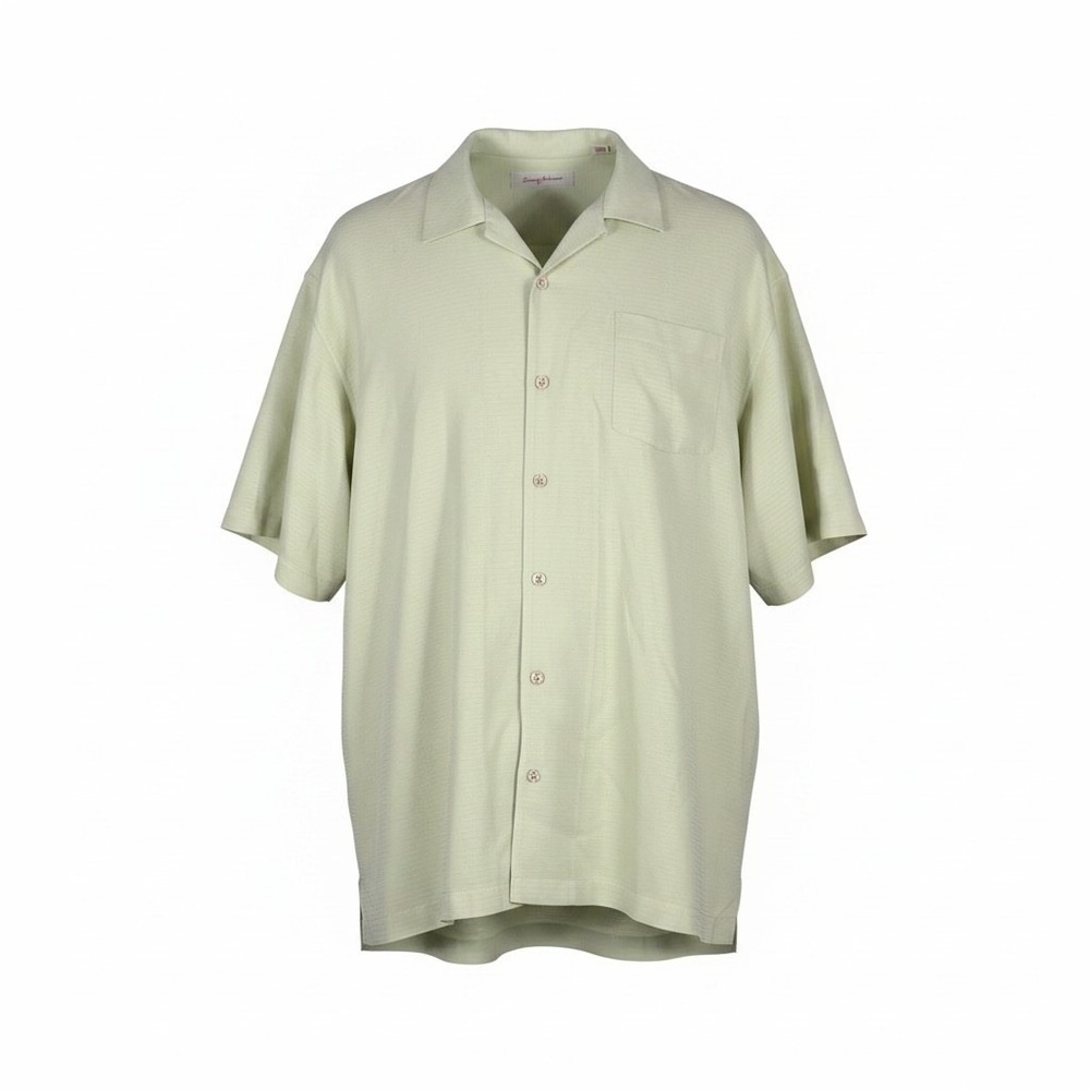 Tommy Bahama Mens XXL Light Green 100% Silk Short‎ Sleeve Camp Shirt Button Down
